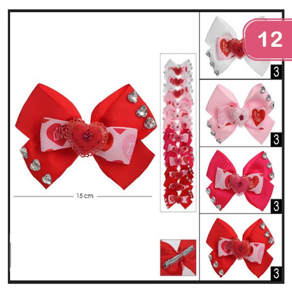HEART CRYSTAL VALENTINES DAY HAIR BOW (12 UNITS)