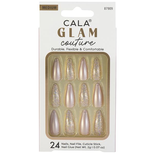 CALA GLAM COUTURE MEDIUM ALMOND ROSE GOLD GLITTER NAIL DECORATION SET