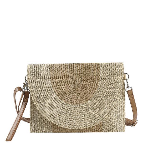 SOLID AND MIXED COLOR TWO TONE STRAW CLUTCH & CROSSBODY BAG
