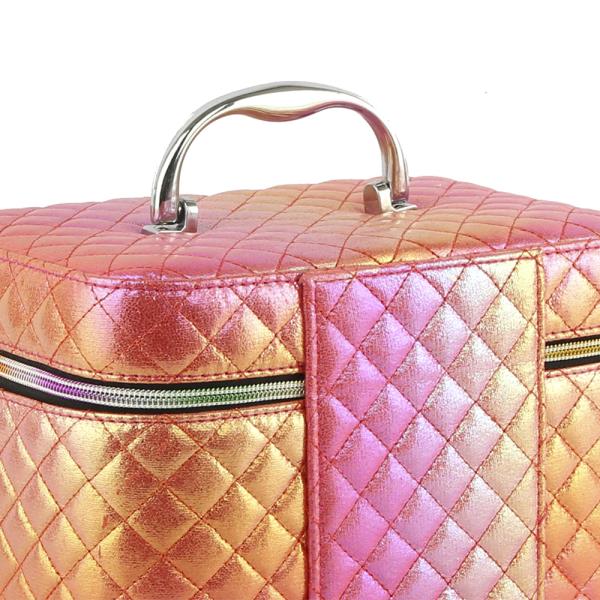 2IN1 QUILTED HOLOGRAM ZIPPER COSMETIC BAG WITH MIRROR