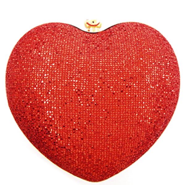 HEART SHAPE SPARKLING CLUTCH BAG WITH CHAIN STRAP