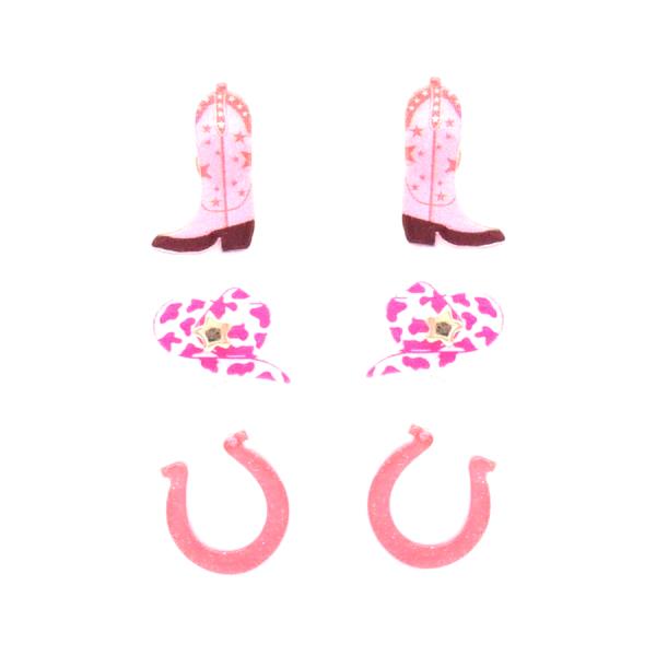 WESTERN STYLE BOOTS STUD EARRING 3 PAIR SET