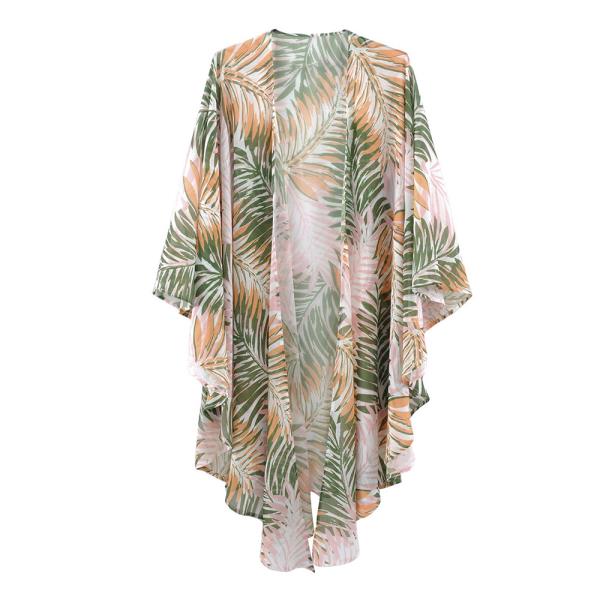 TROPICAL LEAVES PRINT SHAWL COVER UP
