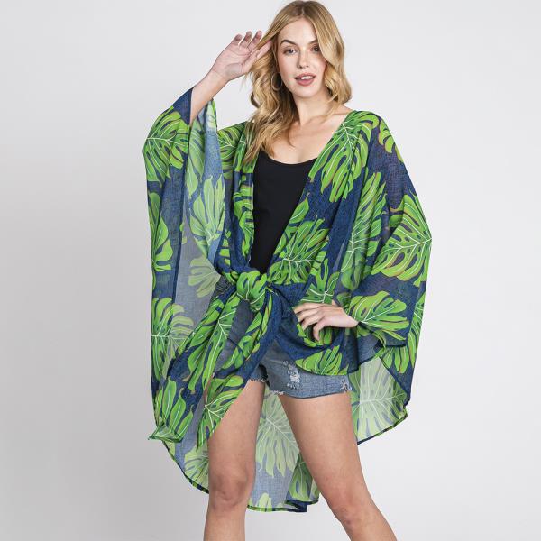 TROPICAL LEAVES PRINT SHAWL COVER UP