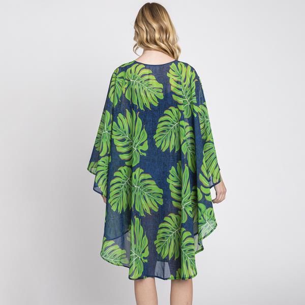 TROPICAL LEAVES PRINT SHAWL COVER UP