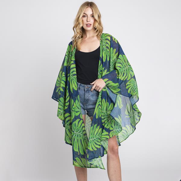 TROPICAL LEAVES PRINT SHAWL COVER UP