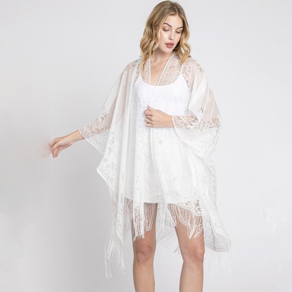 FLORAL LACE KIMONO WITH TASSEL