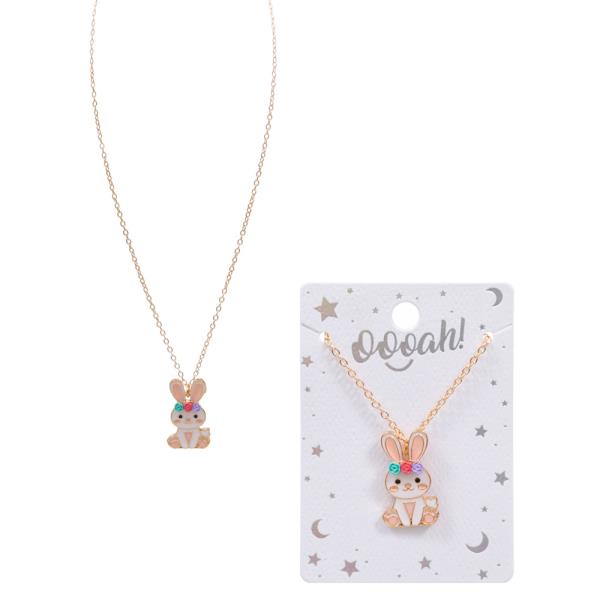 BUNNY WITH FLOWER CROWN SHORT NECKLACE