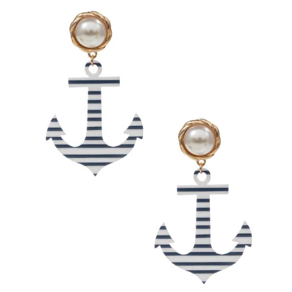 ANCHOR SHAPED SEA LIFE PATTERN PRINTED POST EARRING