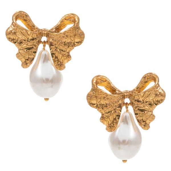BOW SHAPED VINTAGE PEARL WITH POST EARRING