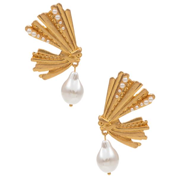 RIBBON SHAPED VINTAGE PEARL WITH SHAPE POST EARRING