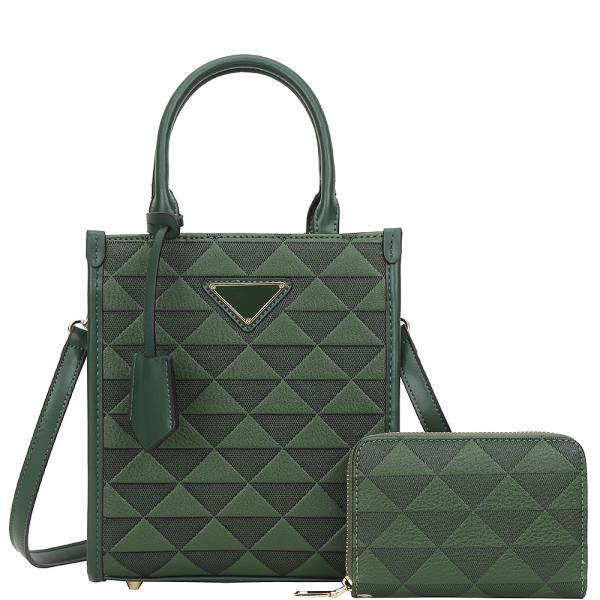 2IN1 TRIANGULAR PATTERN HANDLE TOTE BAG WITH WALLET SET
