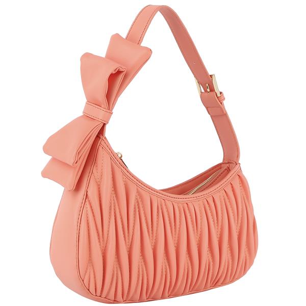 QUILTED BOW BUCKLE ZIPPER SHOULDER BAG