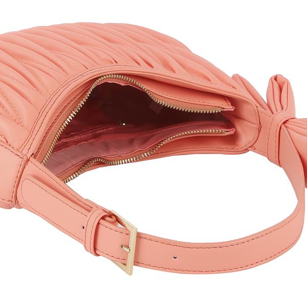 QUILTED BOW BUCKLE ZIPPER SHOULDER BAG