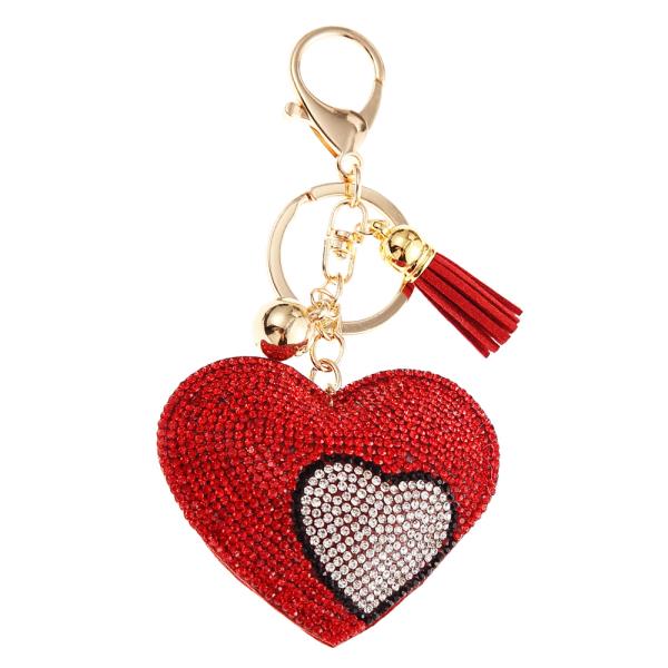 RHINESTONE HEART KEYCHAIN WITH TASSEL