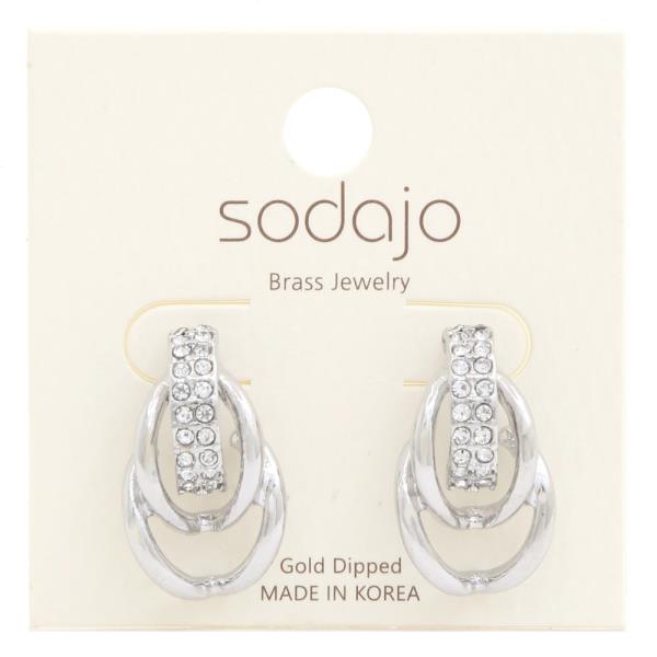 SODAJO RHINESTONE OVAL SHAPE GOLD DIPPED EARRING