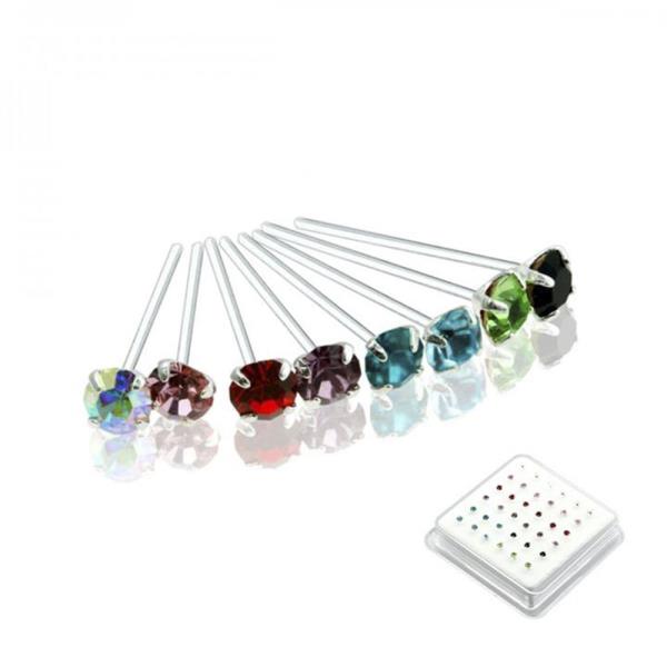 1.5 MM CZ STONE STERLING SILVER NOSE STUD STRAIGHT TIP (36 PC)