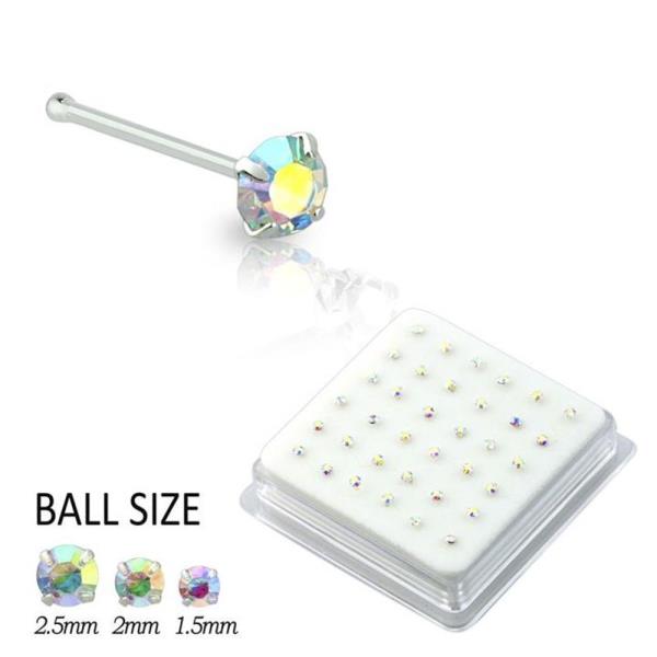 1.5 MM CZ STONE STERLING SILVER NOSE STUD STRAIGHT TIP (36 PC)