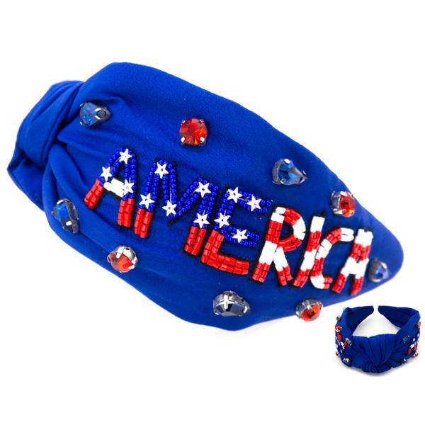 SEED BEAD PATRIOTIC AMERICA HEADBAND