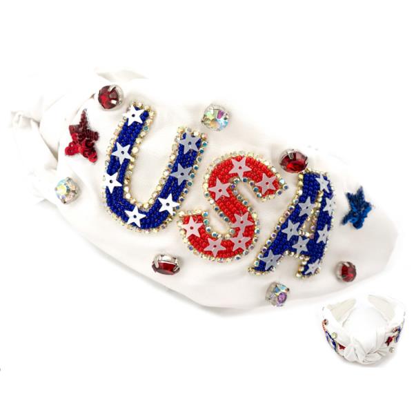 SEED BEAD PATRIOTIC USA HEADBAND