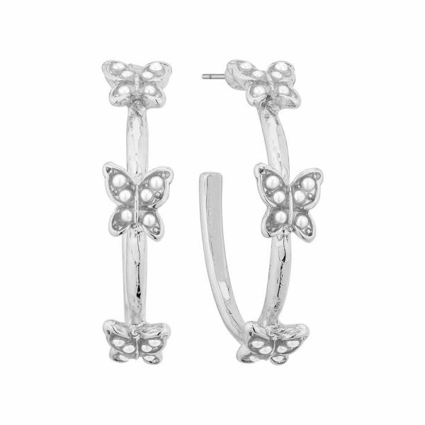 TRIPLE BUTTERFLY OPEN HOOP EARRING