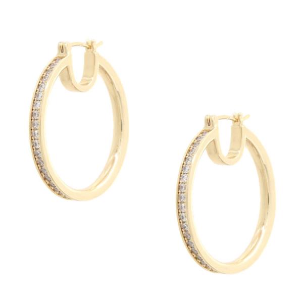 14K GOLD/WHITE GOLD DIPPED PIN CATCH HOOP CZ PAVEL EARRING