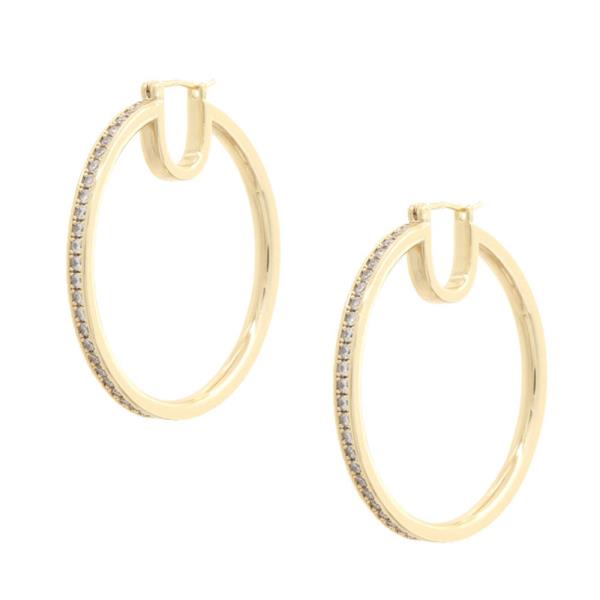 14K GOLD/WHITE GOLD DIPPED PIN CATCH HOOP CZ PAVEL EARRING