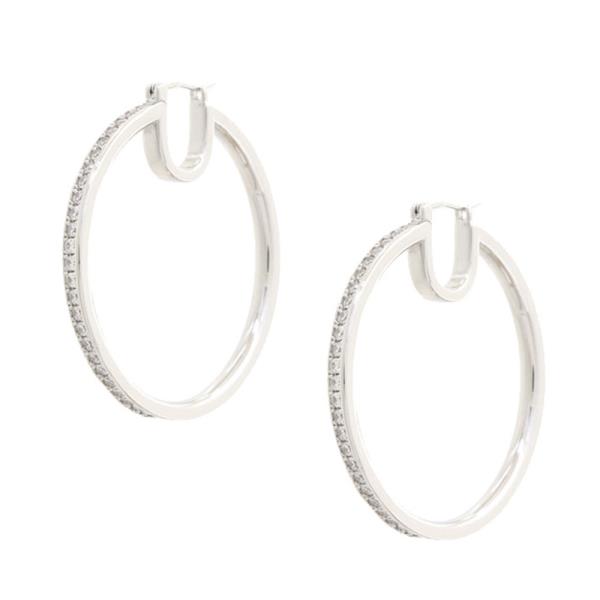 14K GOLD/WHITE GOLD DIPPED PIN CATCH HOOP CZ PAVEL EARRING
