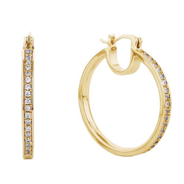 14K GOLD/WHITE GOLD DIPPED PIN CATCH HOOP CZ EARRING