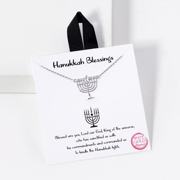 18K GOLD RHODIUM DIPPED MENORAH HANUKKAH BLESSINGS NECKLACE