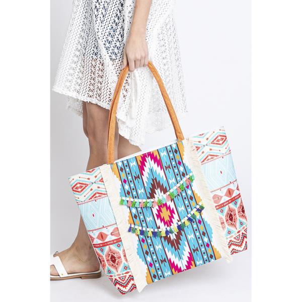 BOHO PRINT FRINGE TOTE BAG