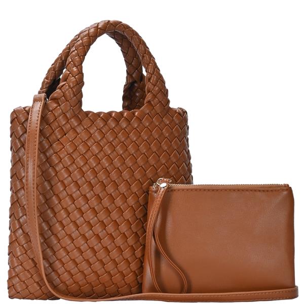 2IN1 BRAID DESIGN HANDLE TOTE BAG WITH CLUTCH SET