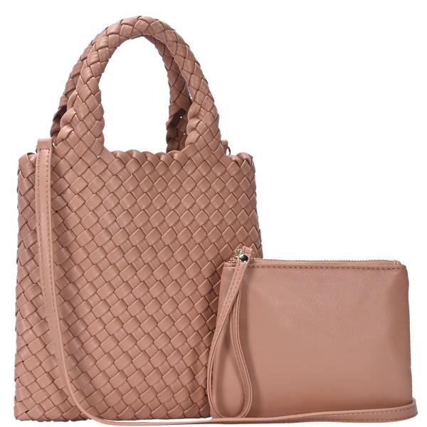 2IN1 BRAID DESIGN HANDLE TOTE BAG WITH CLUTCH SET