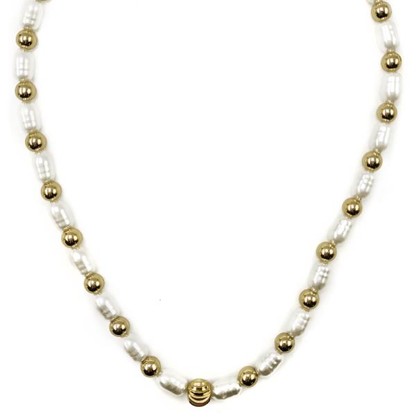 METAL BALL & PEARL MIX SHORT NECKLACE