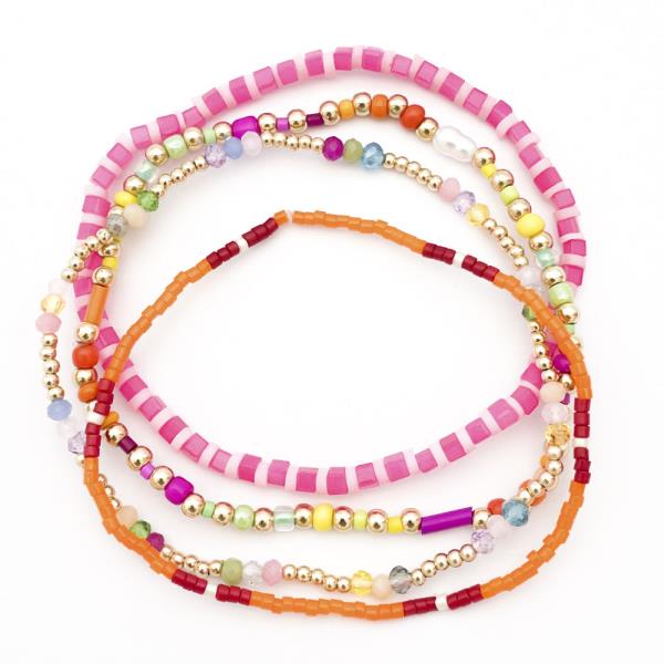 4 LAYER MIXED BEADS STRETCH BRACELET