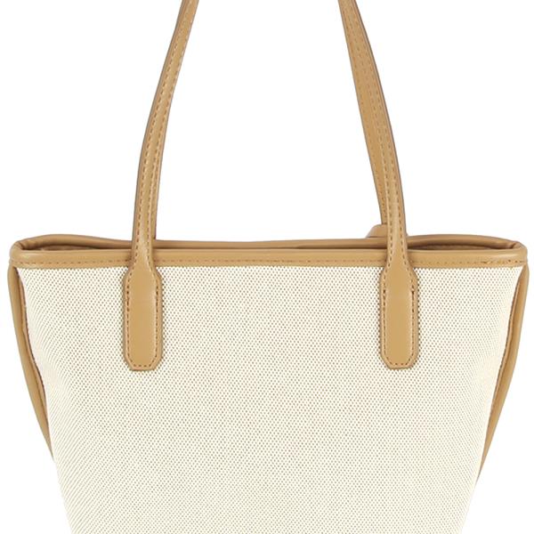 2IN1 TWO TONE TEXTURED TOTE BAG WITH POUCH SET