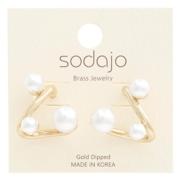 SODAJO TWISTED METAL PEARL BEAD GOLD DIPPED EARRING