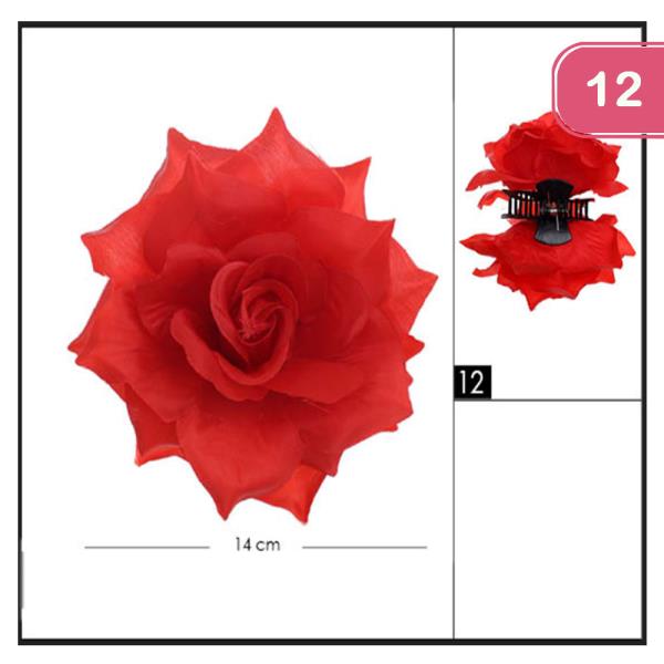 RED TONE ROSE FLOWER JAW CLIP (12 UNITS)