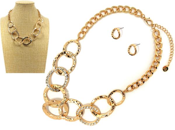 METAL MULTI ROUND NECKLACE EARRING SET