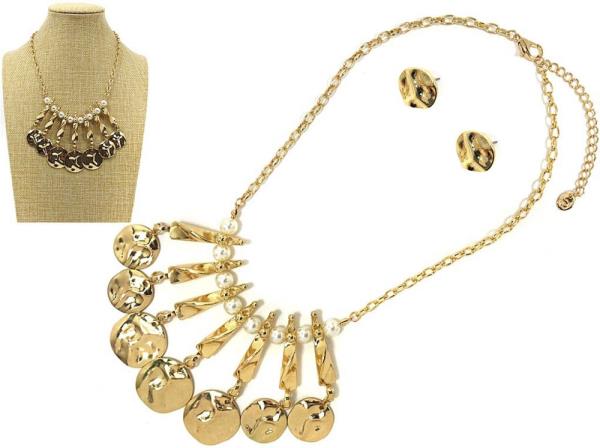 METAL CHAIN W PEARL NECKLACE EARRING SET