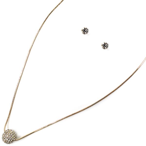 RHINESTONE BALL PENDANT NECKLACE EARRING SET
