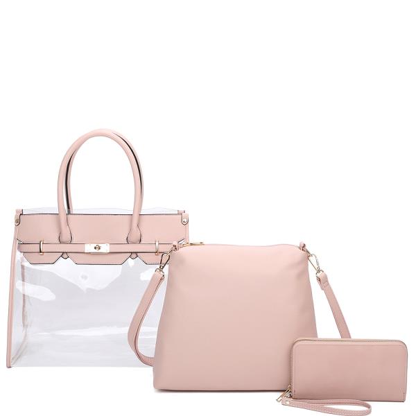 3IN1 CLEAR CHIC SATCHEL WITH CROSSBODY AND WALLET SET