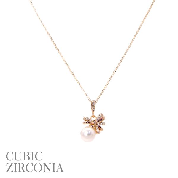 CZ BOW WITH PEARL NECKLACE