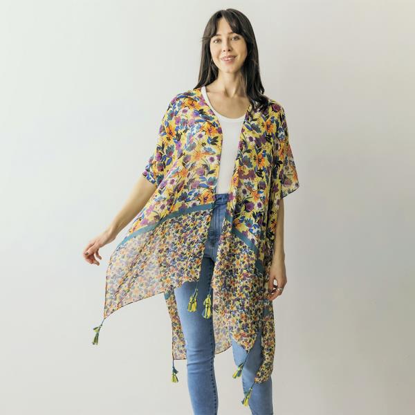 FLORAL PRINT KIMONO WITH TASSELS