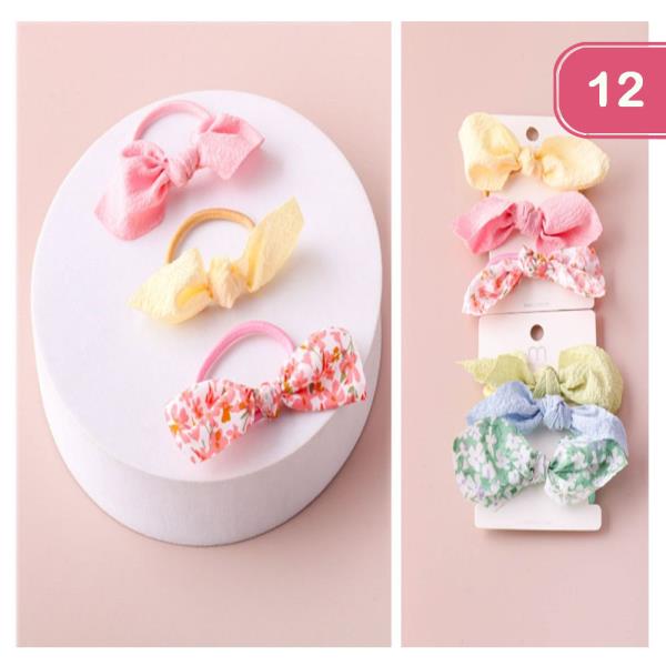 FLORAL MIX BOW HAIR TIES (12 UNITS)