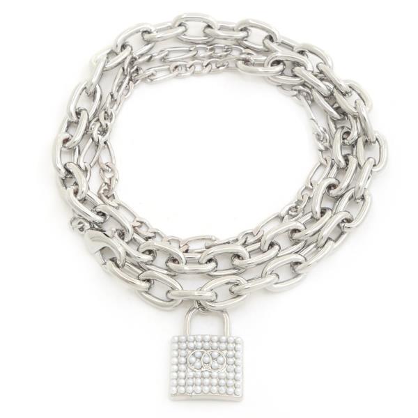 LOCK PEARL BEAD WRAPPED CHAIN LINK BRACELET