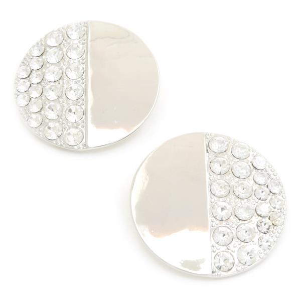 HALF METAL HALF RHINESTONE ROUND METAL EARRING