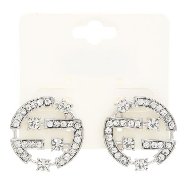 ROUND RHINESTONE METAL EARRING