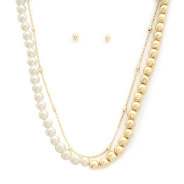 BALL PEARL BEAD LAYERED NECKLACE