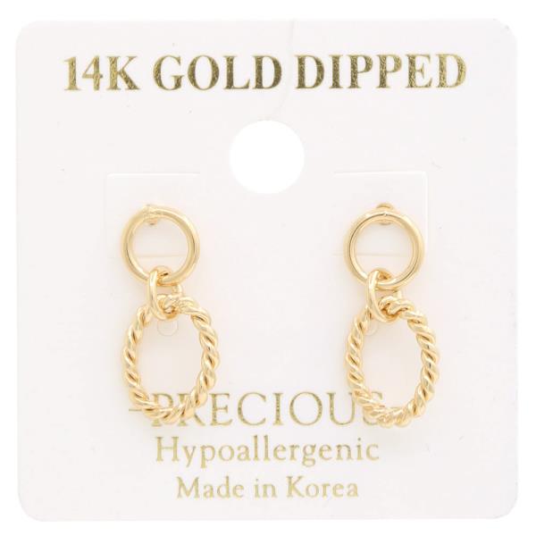 TWISTED OVAL CIRCLE LINK 14K GOLD DIPPED HYPOALLERGENIC EARRING